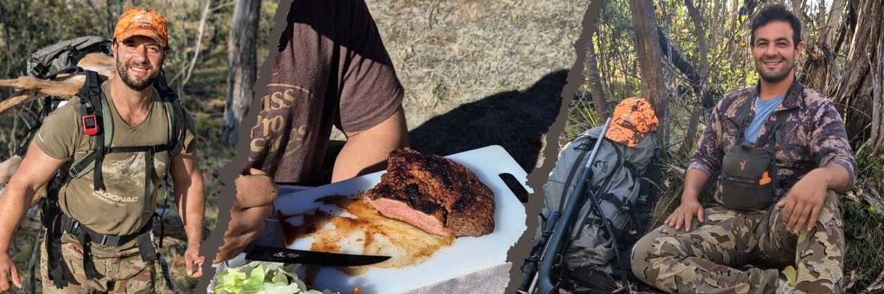 Hunting guide Luke Risk eating a venison sandwich after a public land hunt in NSW